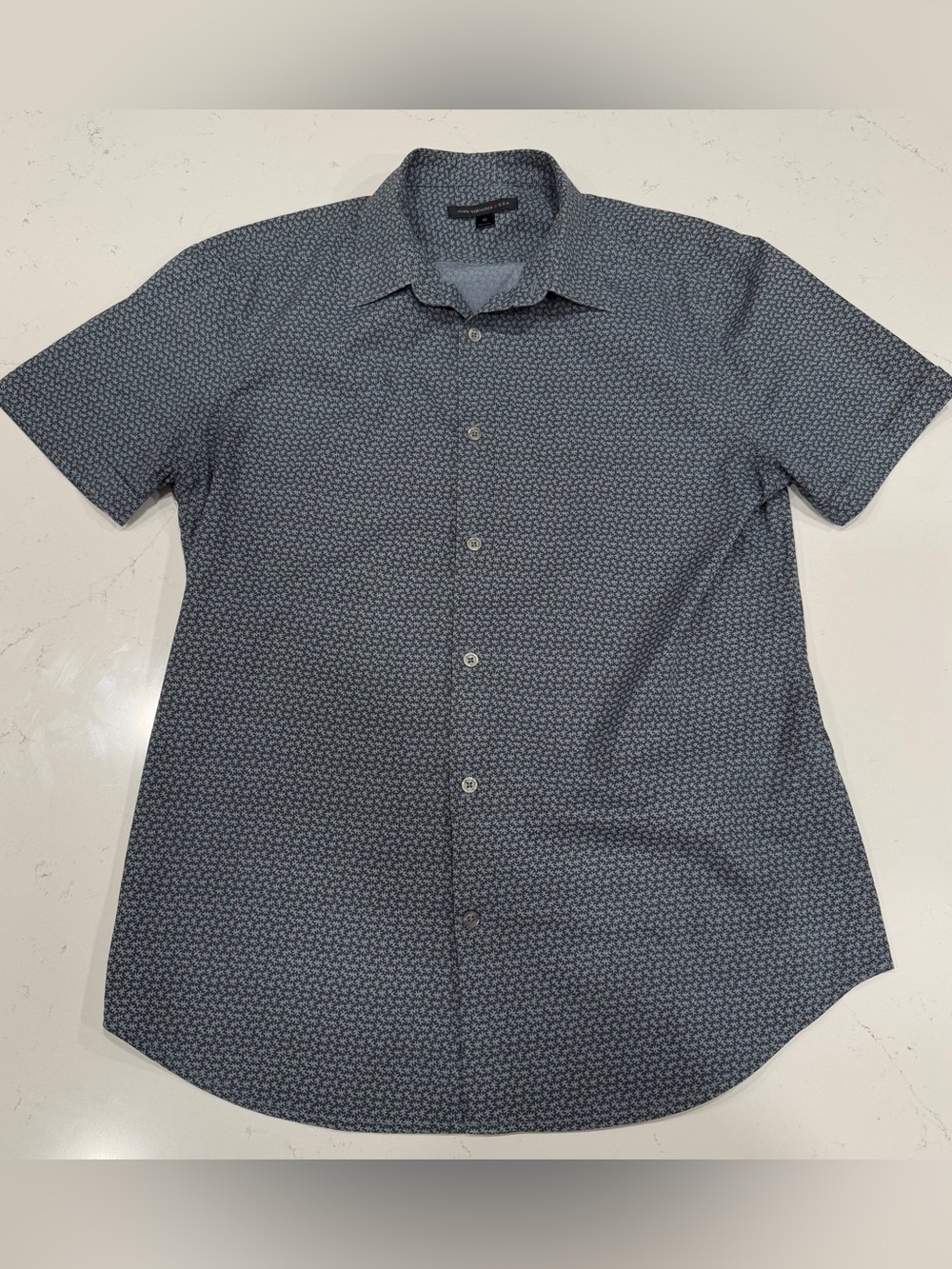 John Varvatos Men’s Short-Sleeve Button-Down Shirt Blue Microprint - Medium
